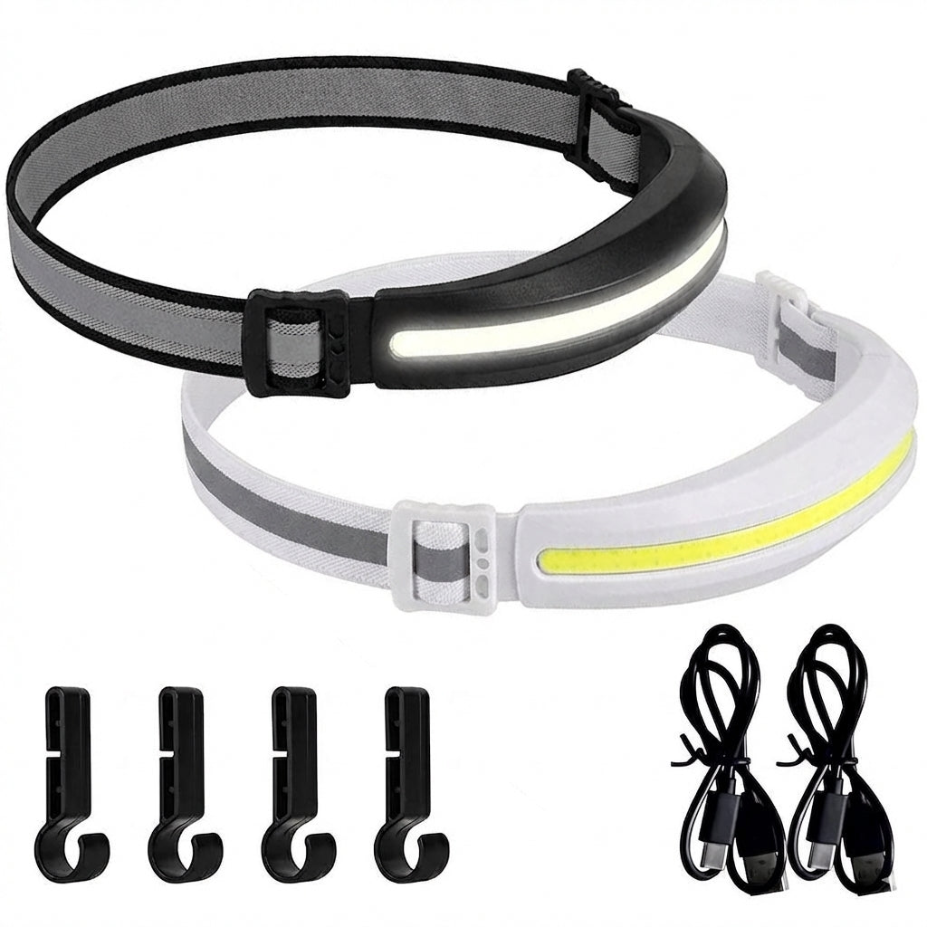 LED Headlamp Rechargeable 2-Pack (Black + White) – 230° Wide Beam COB